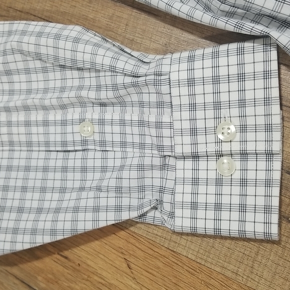 MICHAEL MICHAEL KORS White Gray Plaid Oeko-Tex Button Down Shirt in Shadow - Picture 8 of 14